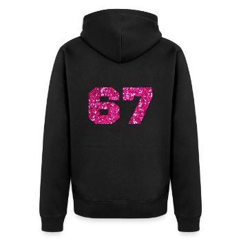Number 67 Pink Glitter - 67th Birthday - Unisex Premium Organic Zip Hoodie - black - Back - Nico (187cm)