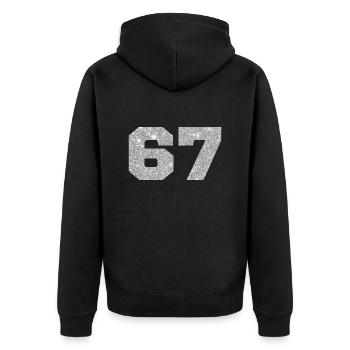 Number 67 Silver Glitter - 67th Anniversary - Unisex Premium Organic Zip Hoodie - black - Back - Nico (187cm)