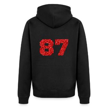 Nummer 87 Roter Glitzer - 87. Jahrestag - Unisex Premium Bio Zip Hoodie - Schwarz - Hinten - Nico (187cm)