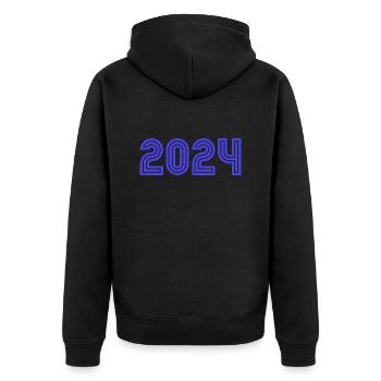 2024. JAHR. ALLES GUTE ZUM NEUEN JAHR. SILVESTER - Unisex Premium Bio Zip Hoodie - Schwarz - Hinten - Nico (187cm)