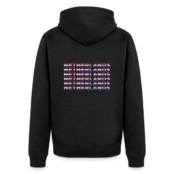 Netherlands Text in Flag Colors - Unisex Premium Organic Zip Hoodie - black - Back - Nico (187cm)