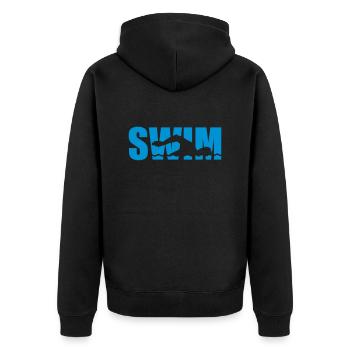 Schwimmen - Unisex Premium Bio Zip Hoodie - Schwarz - Hinten - Nico (187cm)