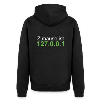 Localhost 127.0.0.1 Zuhause - Unisex Premium Bio Zip Hoodie - Schwarz - Hinten - Nico (187cm)