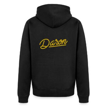 Daron (in gold) - calligraphy - Unisex Premium Organic Zip Hoodie - black - Back - Nico (187cm)
