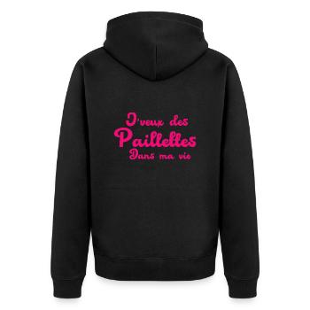 J'veux des paillettes dans ma vie - Veste à capuche bio Premium Unisexe - noir - Dos - Nico (187cm)