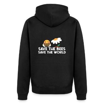 Save the Bees Save the World - Unisex Premium Bio Zip Hoodie - Schwarz - Hinten - Nico (187cm)