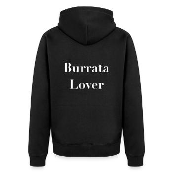 Burrata Lover: Ihre Liebe zum Käse - Unisex Premium Bio Zip Hoodie - Schwarz - Hinten - Nico (187cm)