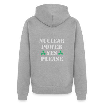 Atomkraft, Ja bitte, Kernenergie - Unisex Premium Bio Zip Hoodie - Grau meliert - Hinten - Nico (187cm)