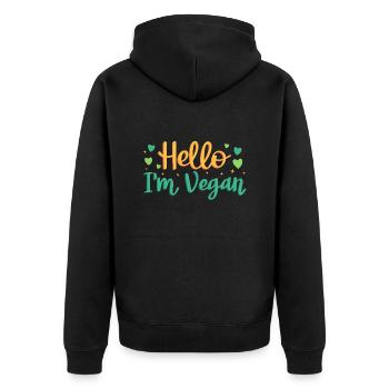 Hi, I'm vegan - Unisex Premium Organic Zip Hoodie - black - Back - Nico (187cm)