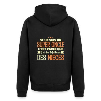 Super Oncle | Cadeau Famille Nièce Tonton Humour - Veste à capuche bio Premium Unisexe - noir - Dos - Nico (187cm)
