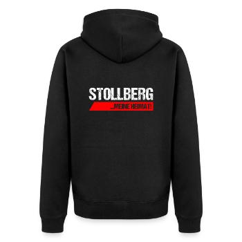 Stollberg Erzgebirge meine heimat1 - Unisex Premium Bio Zip Hoodie - Schwarz - Hinten - Nico (187cm)