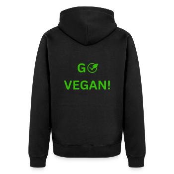 Veganer Stil mit Herz: Einzigartiges Design - Unisex Premium Bio Zip Hoodie - Schwarz - Hinten - Nico (187cm)