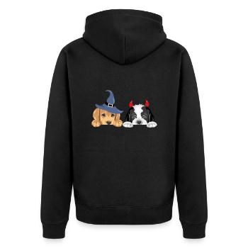 Golden Retriever und Bernhardinerwelpen - Unisex Premium Bio Zip Hoodie - Schwarz - Hinten - Nico (187cm)
