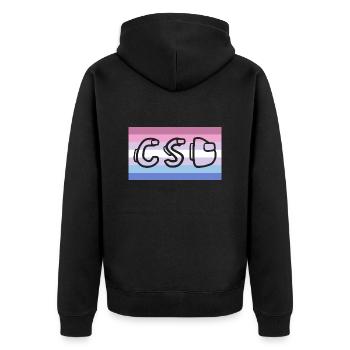 bigender pride CSD - Unisex Premium Bio Zip Hoodie - Schwarz - Hinten - Nico (187cm)