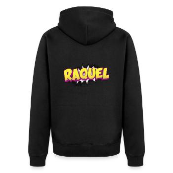 Raquel Benutzerdefinierter Name Comic-Buch-Stil Pop-Art, - Unisex Premium Bio Zip Hoodie - Schwarz - Hinten - Nico (187cm)