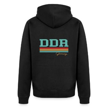 DDR Ostdeutschland - Unisex Premium Bio Zip Hoodie - Schwarz - Hinten - Nico (187cm)