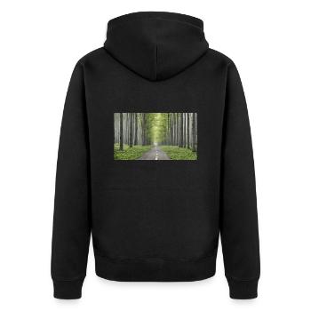 Strasse im Wald - Unisex Premium Bio Zip Hoodie - Schwarz - Hinten - Nico (187cm)