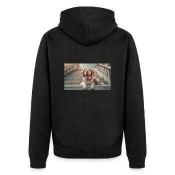 Cute animals chilling – dog on stairs - Unisex Premium Organic Zip Hoodie - black - Back - Nico (187cm)