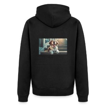 Cute animals chilling – dog on stairs - Unisex Premium Organic Zip Hoodie - black - Back - Nico (187cm)