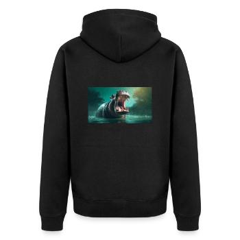 Niedliche Tiere chillen – Nilpferd auch Nilpferd - Unisex Premium Bio Zip Hoodie - Schwarz - Hinten - Nico (187cm)
