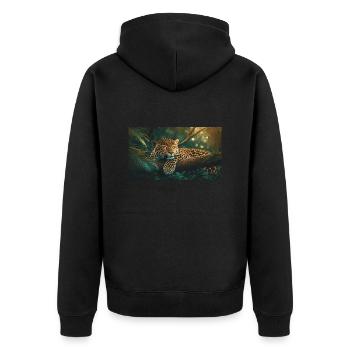 Cute animals chilling – jaguar sleeping on a tree - Unisex Premium Organic Zip Hoodie - black - Back - Nico (187cm)