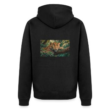 Cute animals chilling – jaguar sleeping on a tree - Unisex Premium Organic Zip Hoodie - black - Back - Nico (187cm)