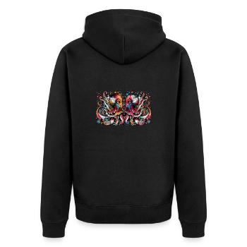Symmetrie des Ozeans - Unisex Premium Bio Zip Hoodie - Schwarz - Hinten - Nico (187cm)