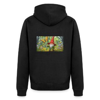 gnome flying a butterfly like a kite - Unisex Premium Organic Zip Hoodie - black - Back - Nico (187cm)