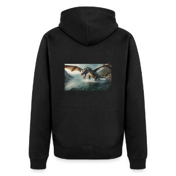 A realistic bad dark dragon is hunting fish river - Unisex Premium Organic Zip Hoodie - black - Back - Nico (187cm)
