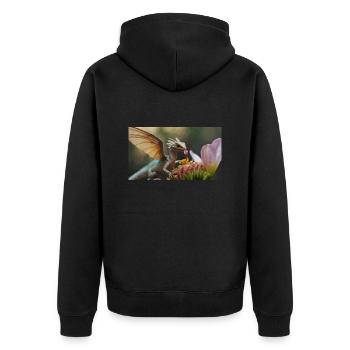 Ein realistischer, majestätischer kleiner niedlicher Drache - Unisex Premium Bio Zip Hoodie - Schwarz - Hinten - Nico (187cm)