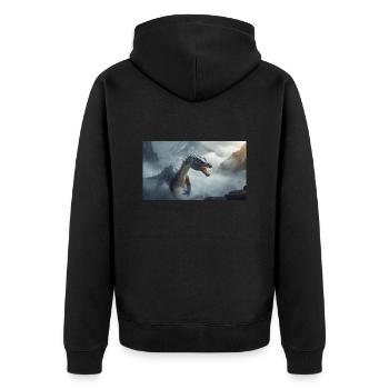 Ein realistischer böser dunkler Drache beim Erklimmen eines Nebels - Unisex Premium Bio Zip Hoodie - Schwarz - Hinten - Nico (187cm)