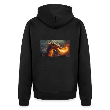 Ein realistischer, majestätischer dunkler Drache, der Flammen speit - Unisex Premium Bio Zip Hoodie - Schwarz - Hinten - Nico (187cm)