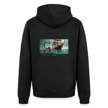 creepy mythical places – kraken sailing ship - Unisex Premium Organic Zip Hoodie - black - Back - Nico (187cm)