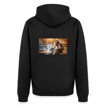 Pun ambiguous expression – Affenhitze (heat) - Unisex Premium Organic Zip Hoodie - black - Back - Nico (187cm)