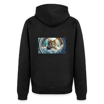 Wortspiel – Katzenwäsche - Unisex Premium Bio Zip Hoodie - Schwarz - Hinten - Nico (187cm)