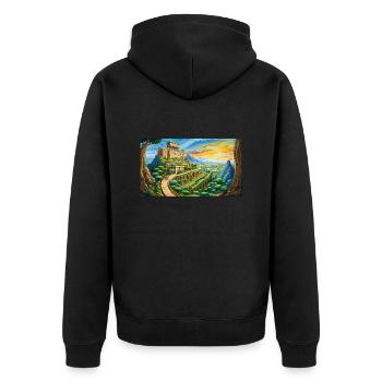 wunderschöne mythische Orte – die Hängenden Gärten - Unisex Premium Bio Zip Hoodie - Schwarz - Hinten - Nico (187cm)
