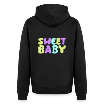 sweet baby - Unisex Premium Bio Zip Hoodie - Schwarz - Hinten - Nico (187cm)