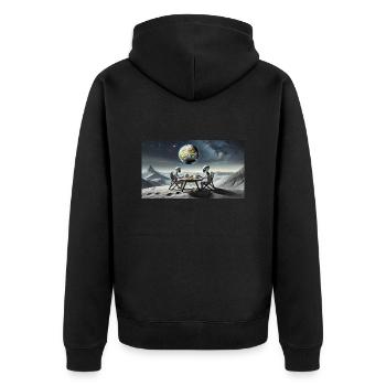 Grauer Außerirdischer auf der Mondoberfläche – Abendessen essen - Unisex Premium Bio Zip Hoodie - Schwarz - Hinten - Nico (187cm)