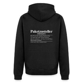 Paketzusteller Geschenk Paket Zusteller Paketbote - Unisex Premium Bio Zip Hoodie - Schwarz - Hinten - Nico (187cm)
