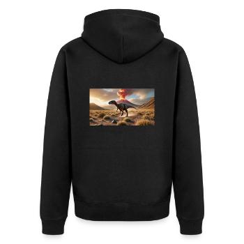 DinoFashion - Unisex Premium Bio Zip Hoodie - Schwarz - Hinten - Nico (187cm)