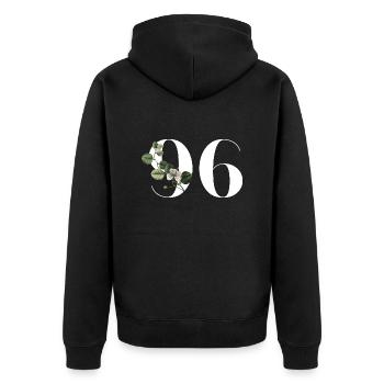 Numéro 96 floral vert - 96e anniversaire floral - Veste à capuche bio Premium Unisexe - noir - Dos - Nico (187cm)