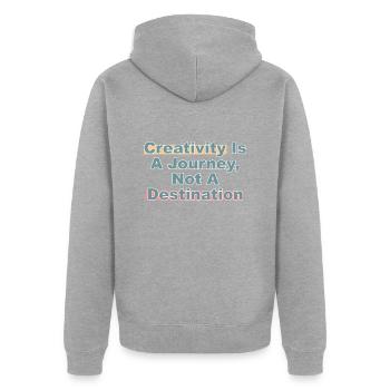 Kreative Reise - Unisex Premium Bio Zip Hoodie - Grau meliert - Hinten - Nico (187cm)