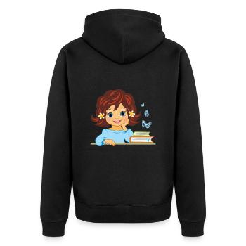 Cute smiling little girl with books - Unisex Premium Organic Zip Hoodie - black - Back - Nico (187cm)