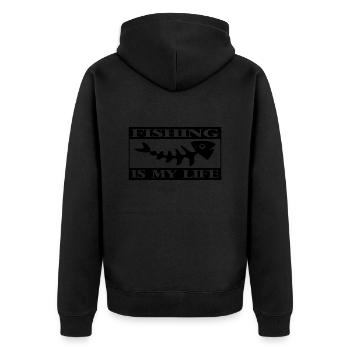 Angler Spruch Fischen Fischer Geschenksidee - Unisex Premium Bio Zip Hoodie - Schwarz - Hinten - Nico (187cm)