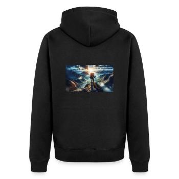 Hiker at the top - Unisex Premium Organic Zip Hoodie - black - Back - Nico (187cm)