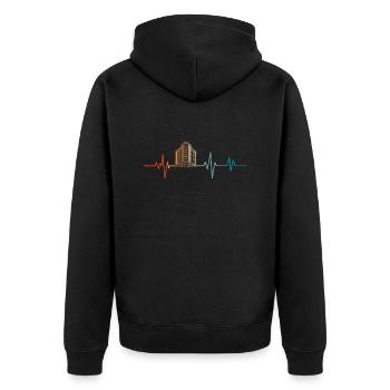 Battement de coeur rétro croquis bâtiment - Veste à capuche bio Premium Unisexe - noir - Dos - Nico (187cm)