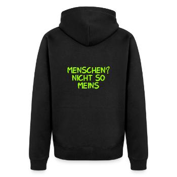 Menschen? Nicht so meins. - Unisex Premium Bio Zip Hoodie - Schwarz - Hinten - Nico (187cm)