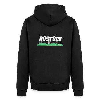 Rostock Deutschland Ostsee - Unisex Premium Bio Zip Hoodie - Schwarz - Hinten - Nico (187cm)