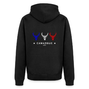 Roter weißer blauer Stier - Unisex Premium Bio Zip Hoodie - Schwarz - Hinten - Nico (187cm)