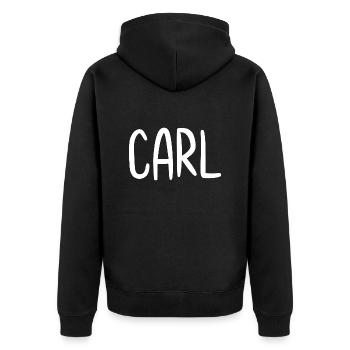 Carl Custom Name Schriftart Text Geburtstag - Unisex Premium Bio Zip Hoodie - Schwarz - Hinten - Nico (187cm)